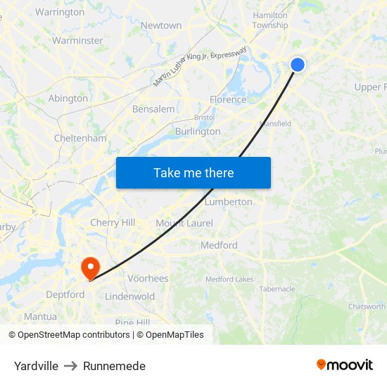 Yardville to Runnemede map