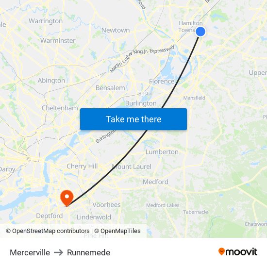 Mercerville to Runnemede map