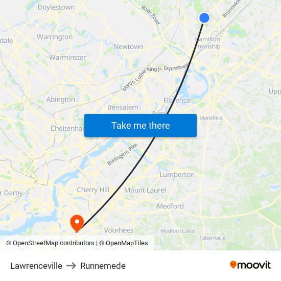 Lawrenceville to Runnemede map