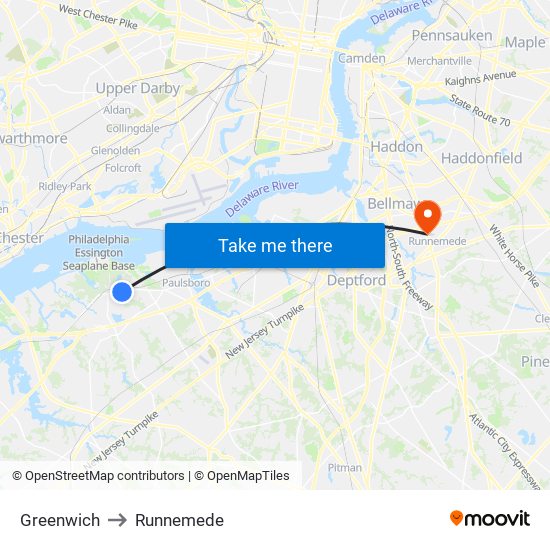 Greenwich to Runnemede map