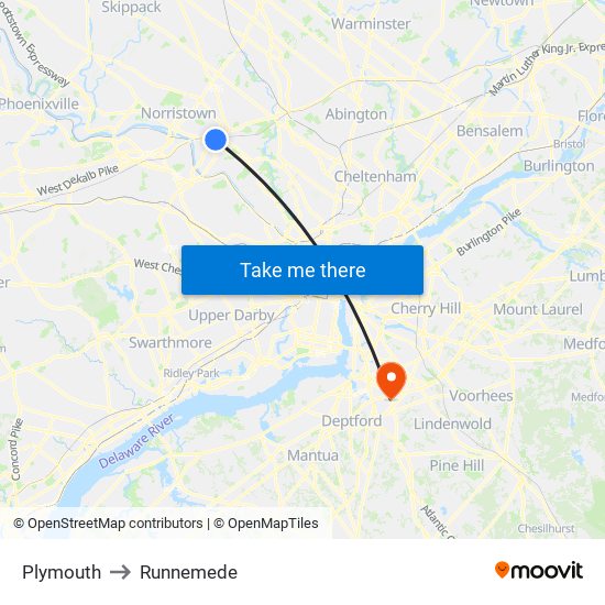 Plymouth to Runnemede map