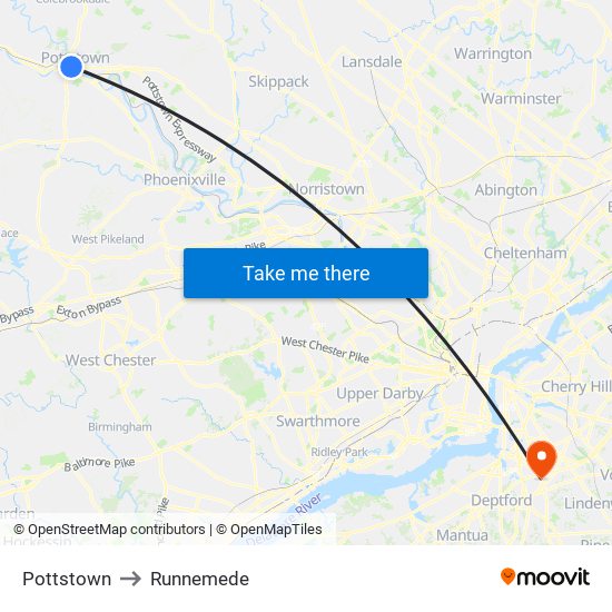 Pottstown to Runnemede map