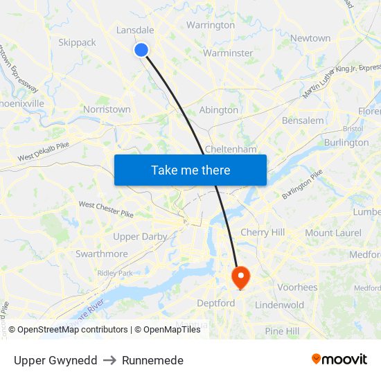 Upper Gwynedd to Runnemede map