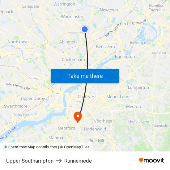 Upper Southampton to Runnemede map