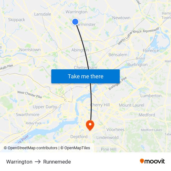 Warrington to Runnemede map