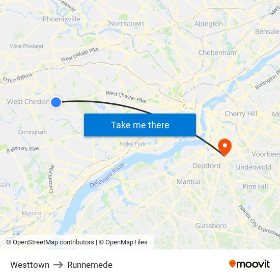 Westtown to Runnemede map