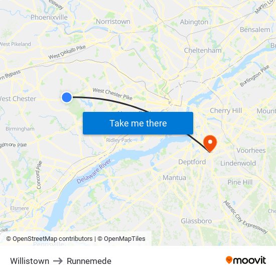 Willistown to Runnemede map