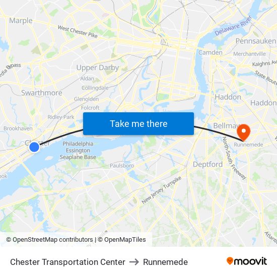 Chester Transportation Center to Runnemede map