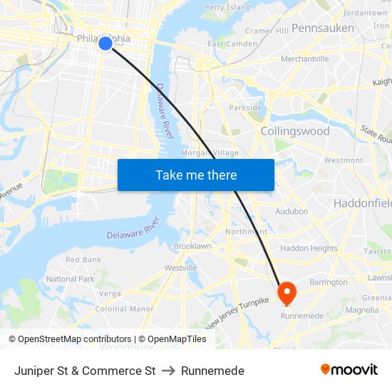 Juniper St & Commerce St to Runnemede map
