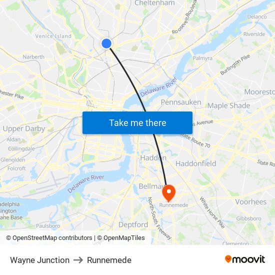 Wayne Junction to Runnemede map