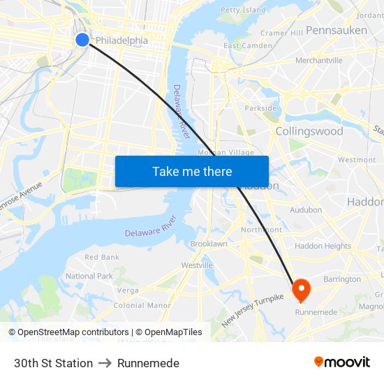 30th St Station to Runnemede map