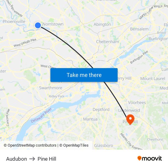 Audubon to Pine Hill map