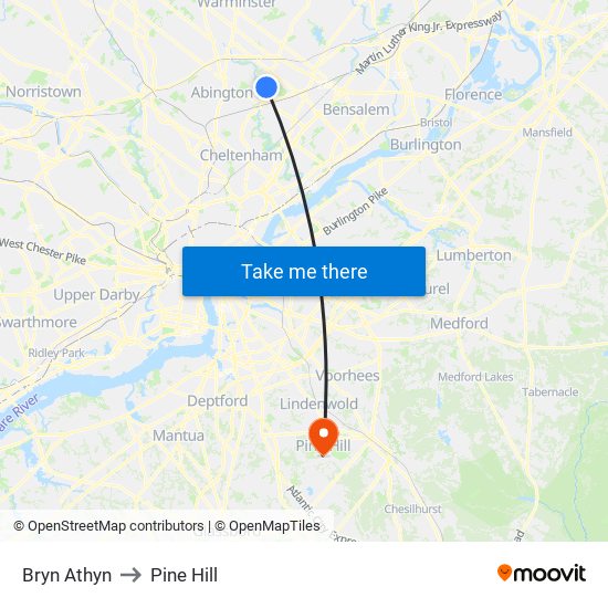 Bryn Athyn to Pine Hill map