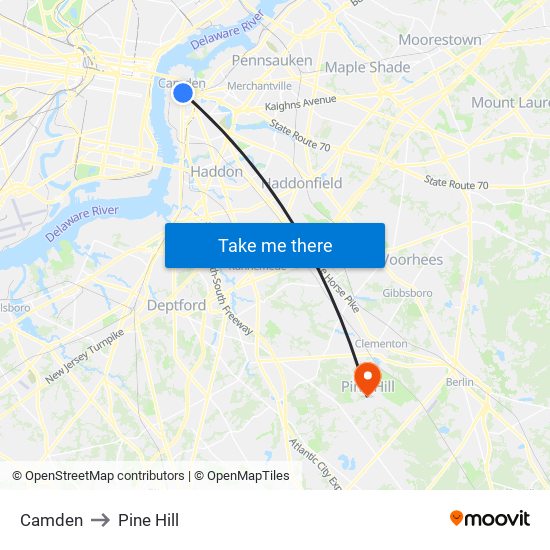 Camden to Pine Hill map