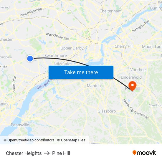 Chester Heights to Pine Hill map