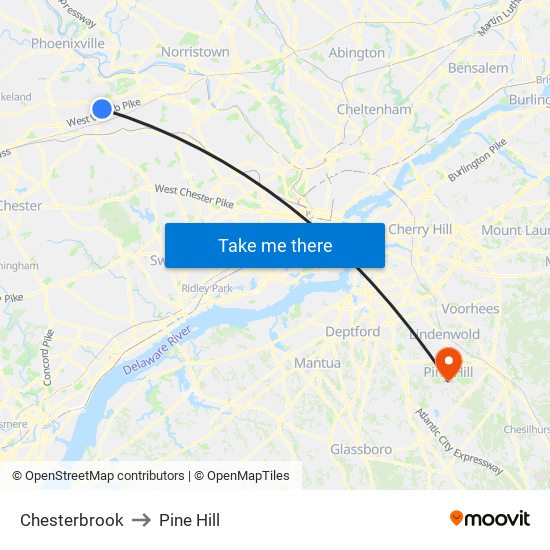 Chesterbrook to Pine Hill map