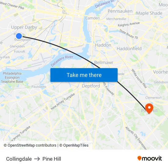 Collingdale to Pine Hill map