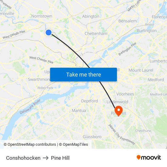 Conshohocken to Pine Hill map