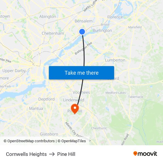 Cornwells Heights to Pine Hill map