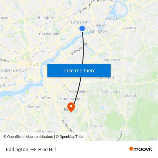 Eddington to Pine Hill map