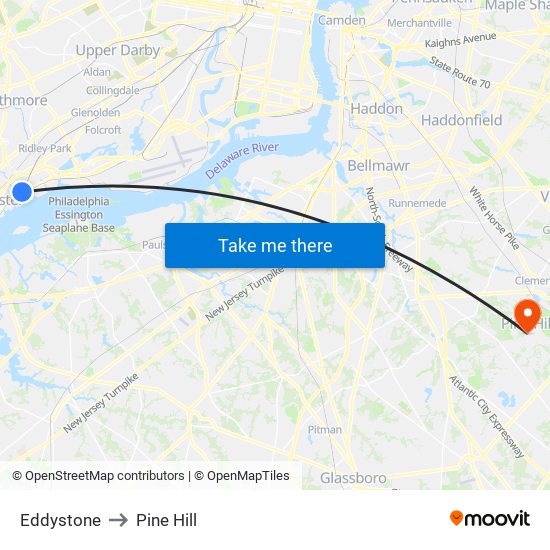 Eddystone to Pine Hill map