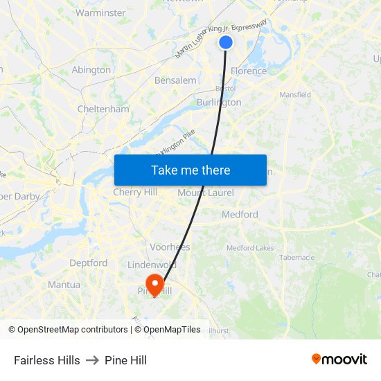 Fairless Hills to Pine Hill map