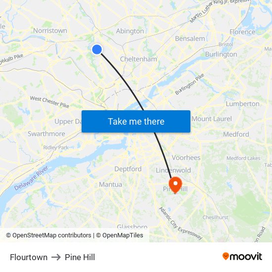 Flourtown to Pine Hill map
