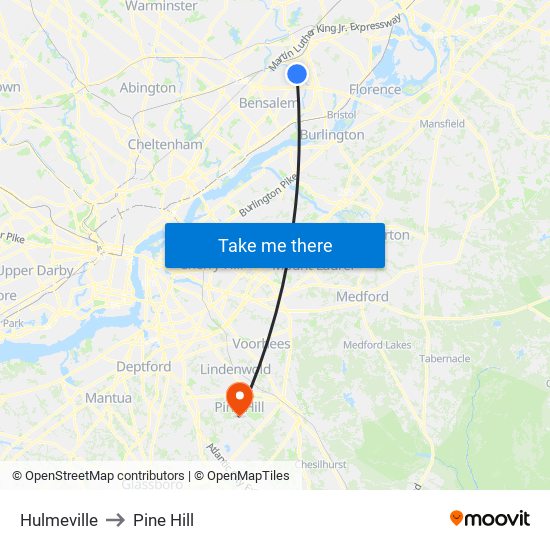 Hulmeville to Pine Hill map