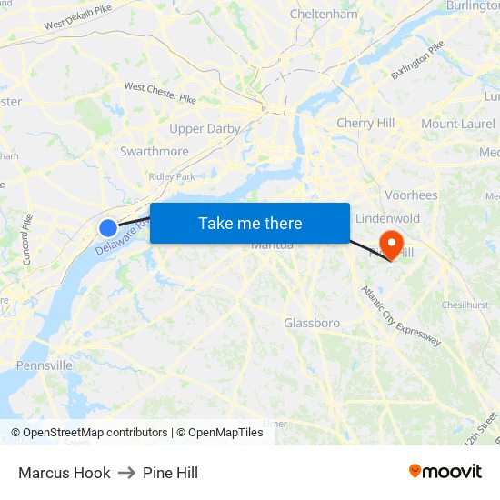 Marcus Hook to Pine Hill map