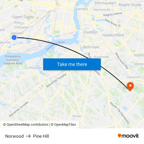 Norwood to Pine Hill map