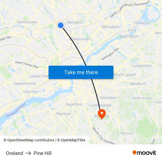 Oreland to Pine Hill map