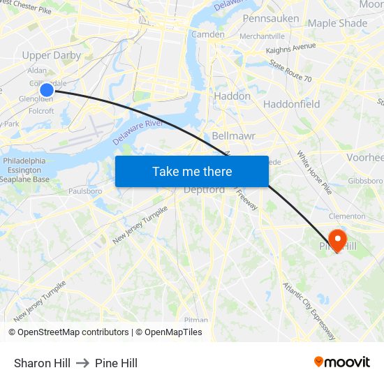 Sharon Hill to Pine Hill map