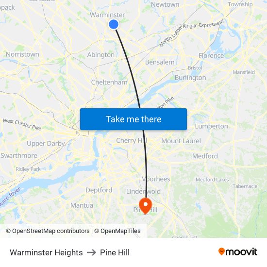 Warminster Heights to Pine Hill map