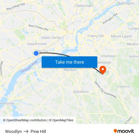 Woodlyn to Pine Hill map