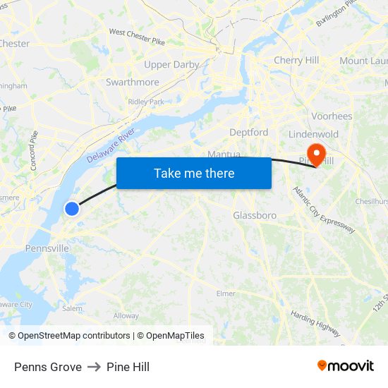 Penns Grove to Pine Hill map