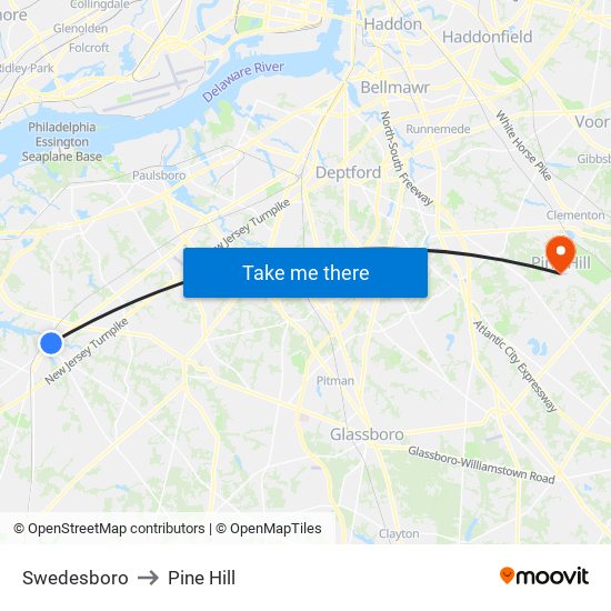Swedesboro to Pine Hill map