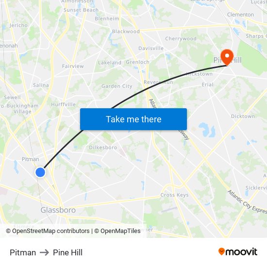 Pitman to Pine Hill map