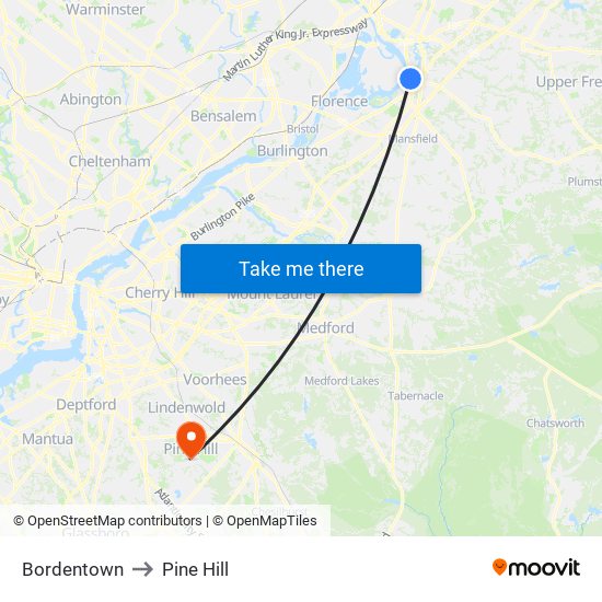 Bordentown to Pine Hill map