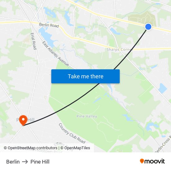 Berlin to Pine Hill map