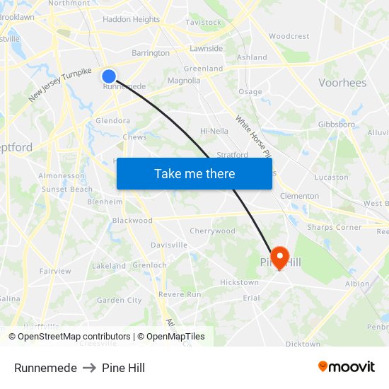 Runnemede to Pine Hill map