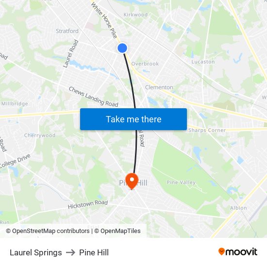 Laurel Springs to Pine Hill map