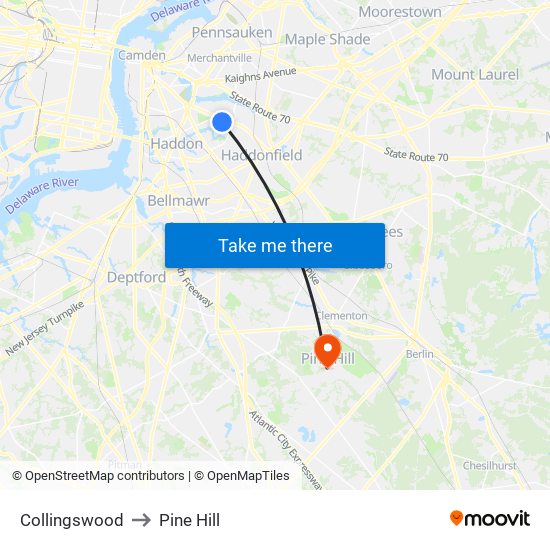 Collingswood to Pine Hill map