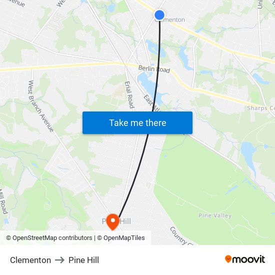 Clementon to Pine Hill map