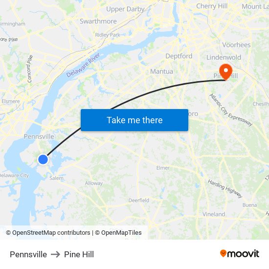 Pennsville to Pine Hill map