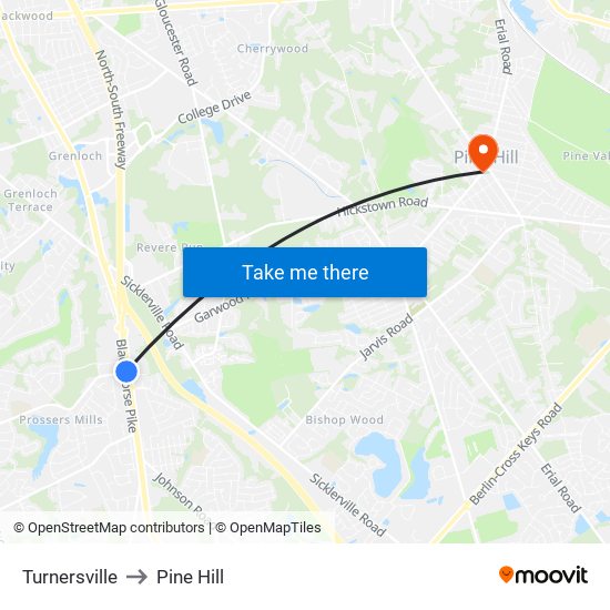 Turnersville to Pine Hill map