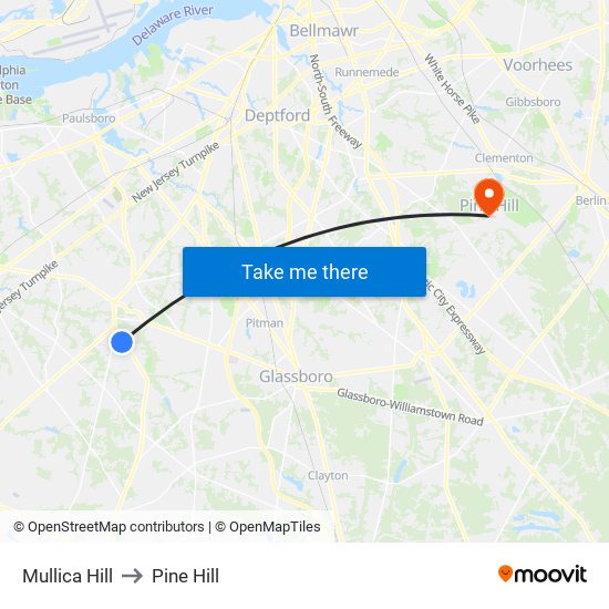 Mullica Hill to Pine Hill map