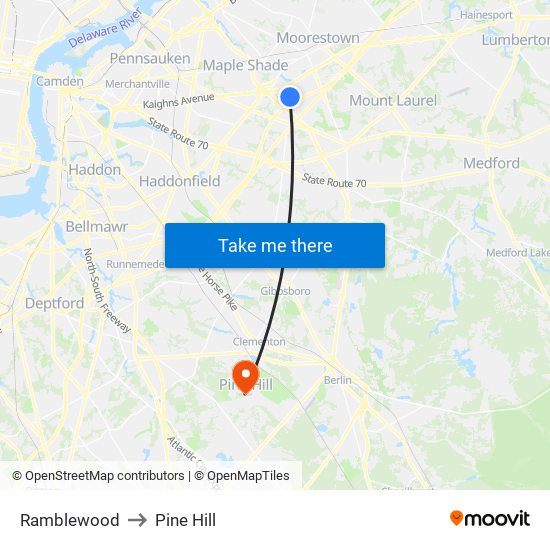 Ramblewood to Pine Hill map