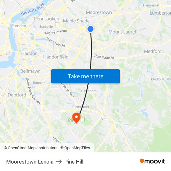 Moorestown-Lenola to Pine Hill map