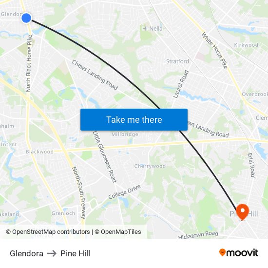 Glendora to Pine Hill map