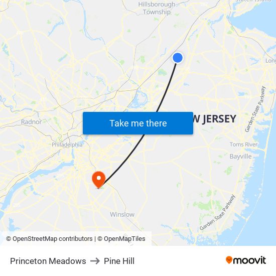 Princeton Meadows to Pine Hill map
